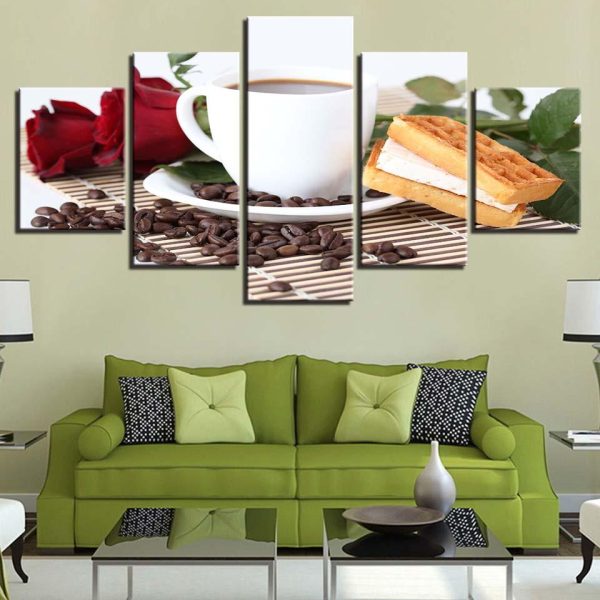 Coffee Rose Waffles - Nature 5 Panel Canvas Art Wall Decor