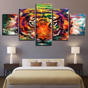 Color Abstract Animal Snow Tiger - Abstract Animal 5 Panel Canvas Art Wall Decor