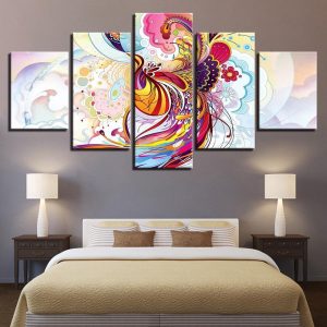 Color Abstract Phoenix Flowers Vine - Abstract 5 Panel Canvas Art Wall Decor