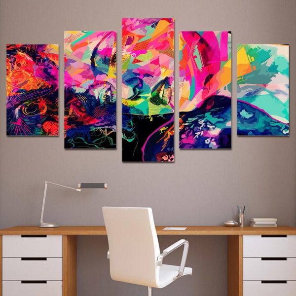 Color Face Girl Blues - Abstract 5 Panel Canvas Art Wall Decor