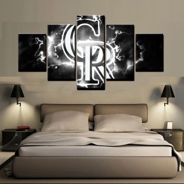 Colorado Rockies Black And White Logo - Sport 5 Panel Canvas Art Wall Decor