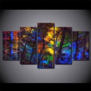 Colored Forest Trees Fall 01 - Nature 5 Panel Canvas Art Wall Decor