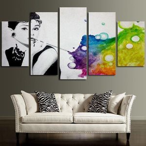 Colorful Audrey Hepburn Breakfast At Tiffany’s Celebrity - 5 Panel Canvas Art Wall Decor