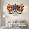 Colorful Butterfly Flowers Eyes - Abstract 5 Panel Canvas Art Wall Decor