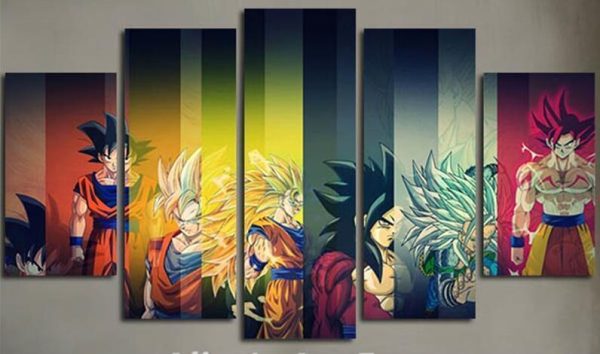 Colorful Dragon Ball Cast Anime - 5 Panel Canvas Art Wall Decor