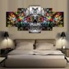 Colorful Evil Vibrant Skull - Abstract 5 Panel Canvas Art Wall Decor