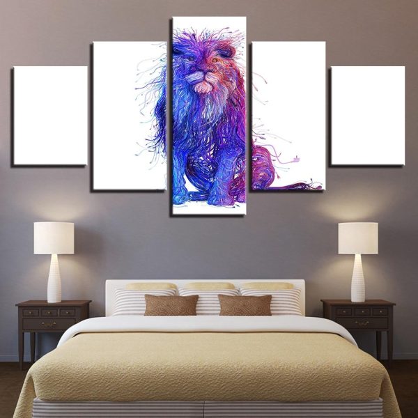 Colorful Lion 2 - Animal 5 Panel Canvas Art Wall Decor