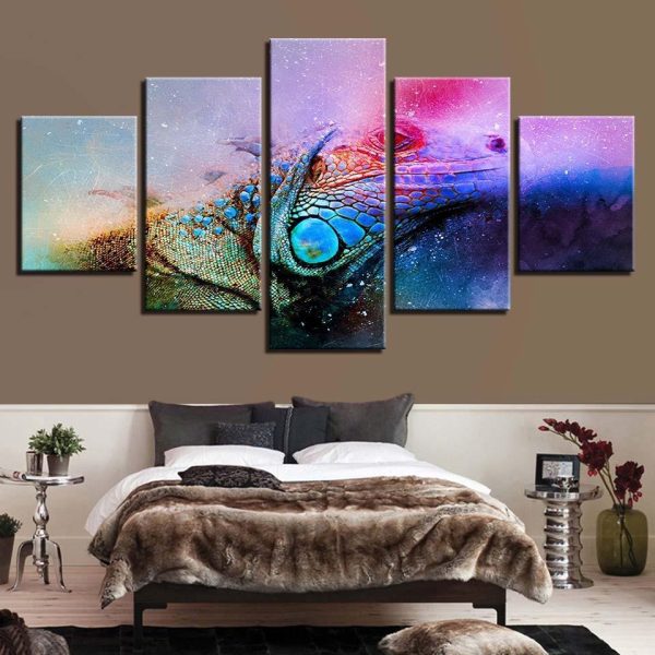 Colour Abstract Lizard Chameleon - Abstract Animal 5 Panel Canvas Art Wall Decor