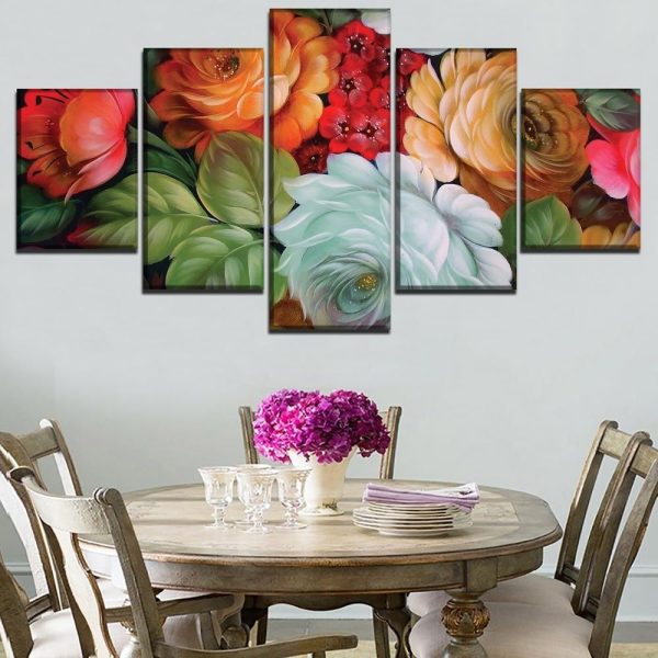 Colourful Flowers 12 - Nature 5 Panel Canvas Art Wall Decor