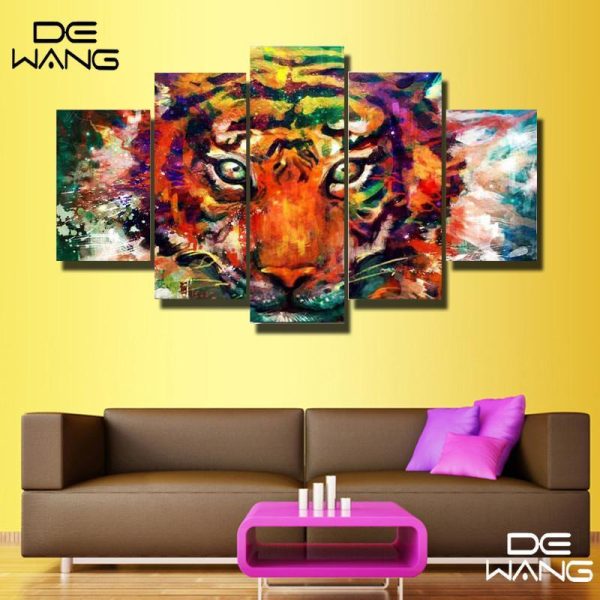 Colourful Tiger - Animal 5 Panel Canvas Art Wall Decor