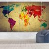 Colourful World Map - World Map 5 Panel Canvas Art Wall Decor