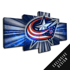 Columbus Blue Jackets Nhl Team Thunderbolt - Sport 5 Panel Canvas Art Wall Decor