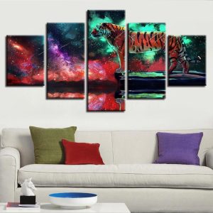 Constellation Tiger Abstract Starry Nebula - Animal 5 Panel Canvas Art Wall Decor