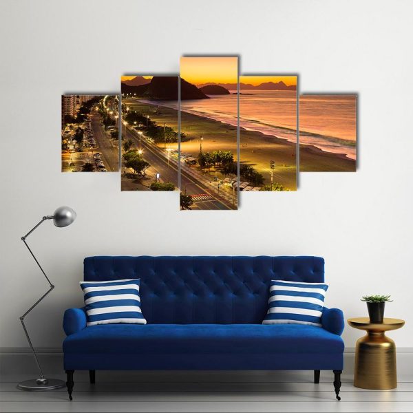 Copacabana Beach At Dawn - Nature 5 Panel Canvas Art Wall Decor