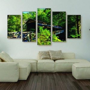 Covered Bridge - Nature 5 Panel Canvas Art Wall Decor