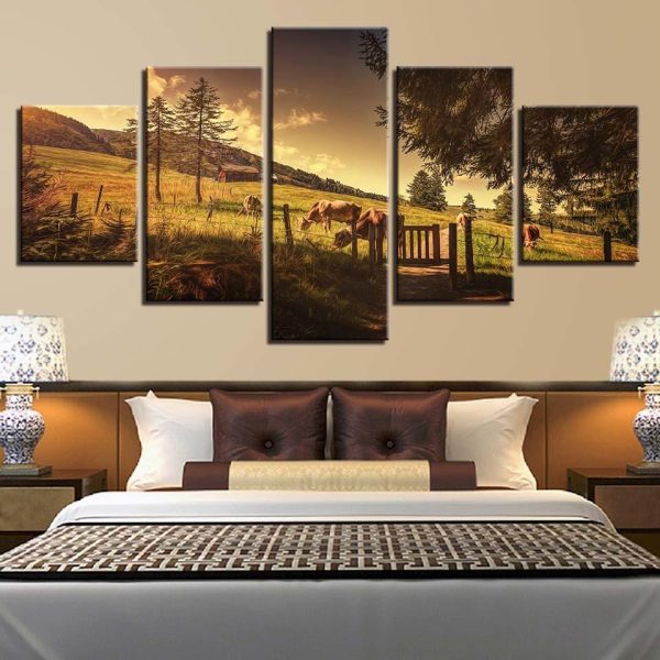 Cow 5 - Animal 5 Panel Canvas Art Wall Decor