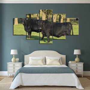 Cow Black Angus - Animal 5 Panel Canvas Art Wall Decor