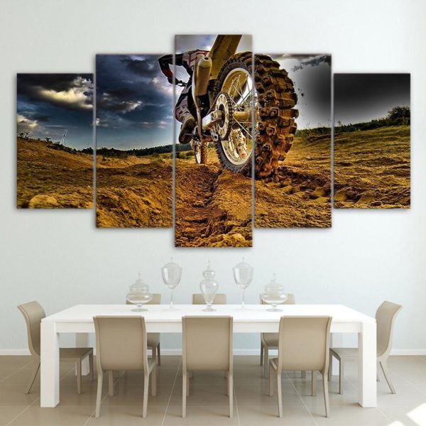 Cross-Country Motorcycle - Automative 5 Panel Canvas Art Wall Decor