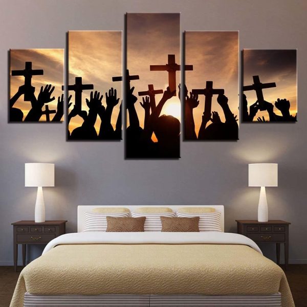 Cross Jesus 5 - Religion 5 Panel Canvas Art Wall Decor