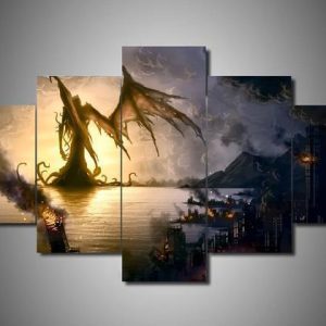 Cthulhu Mythos 2 - Abstract 5 Panel Canvas Art Wall Decor-CV