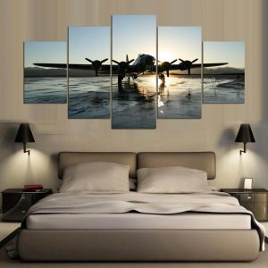 Cuadros Planes On The Ground - Airplane 5 Panel Canvas Art Wall Decor