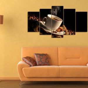 Cup Of Coffee And Coffee Beans - Nature 5 Panel Canvas Art Wall Decor