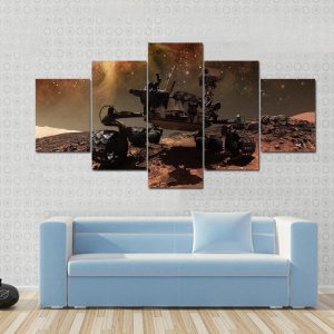 Curiosity Rover Exploring The Surface Of Mars Space - 5 Panel Canvas Art Wall Decor