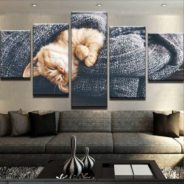 Cute Cat Cuadros - Animal 5 Panel Canvas Art Wall Decor