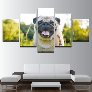 Cute Pug Puppies - Animal 5 Panel Canvas Art Wall Decor