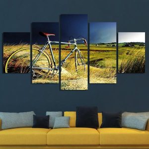 Cycling Through Fields - Nature 5 Panel Canvas Art Wall Decor