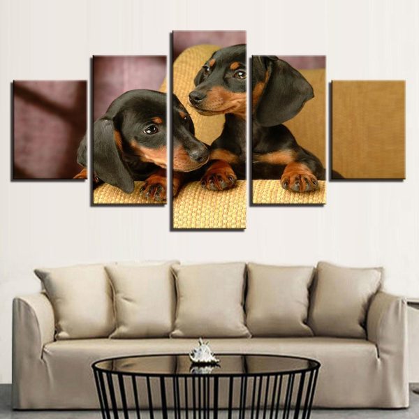 Dachshund Dogs Bre - Animal 5 Panel Canvas Art Wall Decor