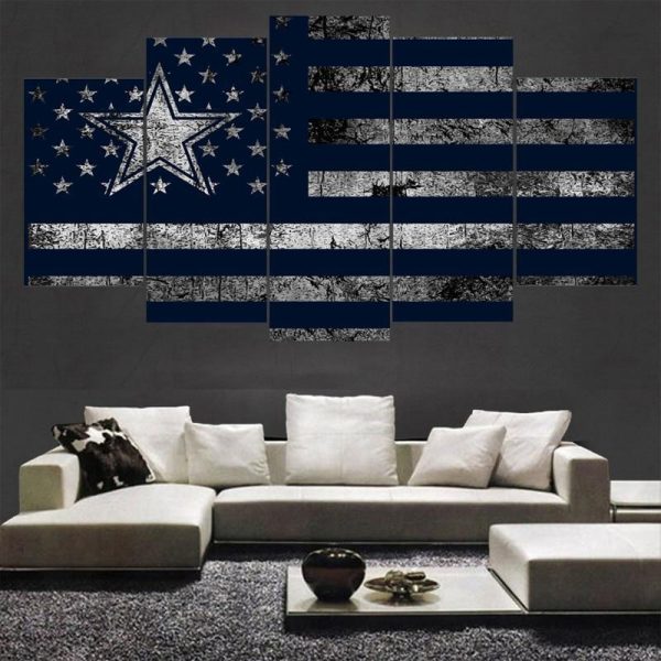 Dallas Cowboys Flag Logo 2 Football - 5 Panel Canvas Art Wall Decor