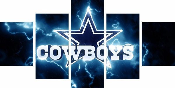 Dallas Cowboys Thunder Football - 5 Panel Canvas Art Wall Decor