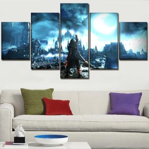 Dark Souls III In Night Landscape Gaming - 5 Panel Canvas Art Wall Decor