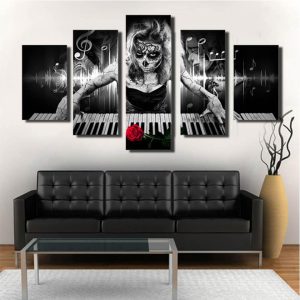 Day Of The Dead Face Piano Music Skull - Music 5 Panel Canvas Art Wall Decor