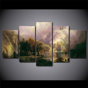 Decor Mountain Fog Lake 03 - Nature 5 Panel Canvas Art Wall Decor