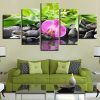 Decor Stones Bamboo Orchid Flowers - Nature 5 Panel Canvas Art Wall Decor