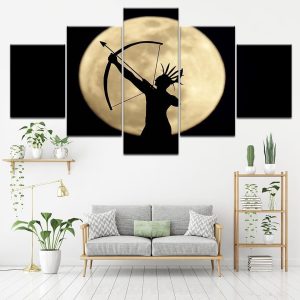 Decoration American Indian Archery Moon Night Scene Art - Army 5 Panel Canvas Art Wall Decor