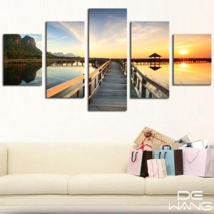 Decorative Lake And Sunset - Nature 5 Panel Canvas Art Wall Decor