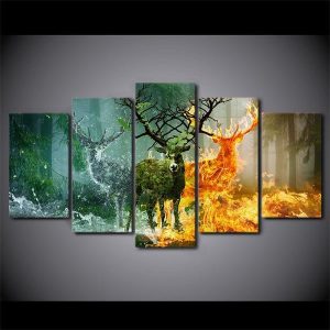 Deer 05 - Animal 5 Panel Canvas Art Wall Decor