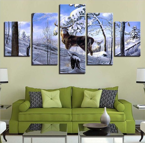 Deer 15 - Animal 5 Panel Canvas Art Wall Decor