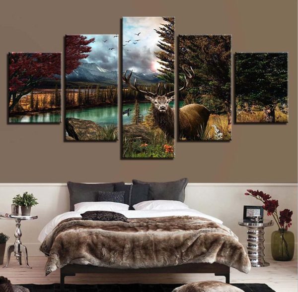 Deer 21 - Animal 5 Panel Canvas Art Wall Decor