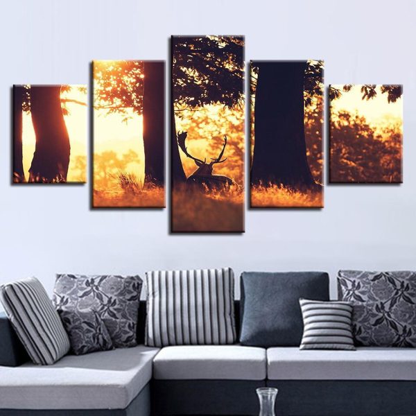 Deer 35 - Animal 5 Panel Canvas Art Wall Decor