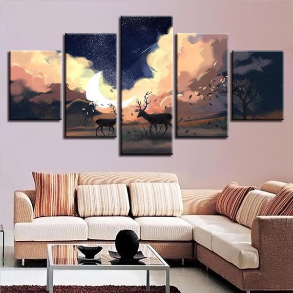 Deer 36 - Animal 5 Panel Canvas Art Wall Decor