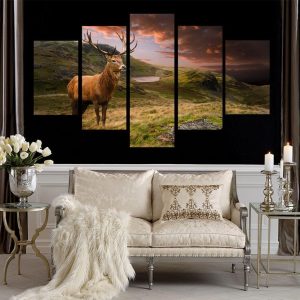 Deer Antelope On The Plateau - Animal 5 Panel Canvas Art Wall Decor