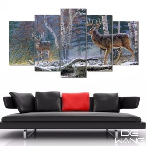 Deer In Forest 1 - Animal 5 Panel Canvas Art Wall Decor