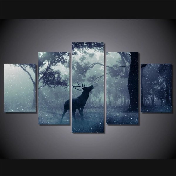 Deer Is Lost - Animal 5 Panel Canvas Art Wall Decor