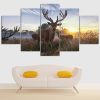 Deer Mom And Baby - Animal 5 Panel Canvas Art Wall Decor