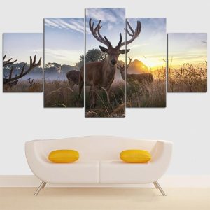 Deer Mom And Baby - Animal 5 Panel Canvas Art Wall Decor