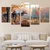 Deers Forest Landscape Ed - Animal 5 Panel Canvas Art Wall Decor